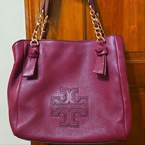 Tory Burch Burgundy Leather Tote Bag